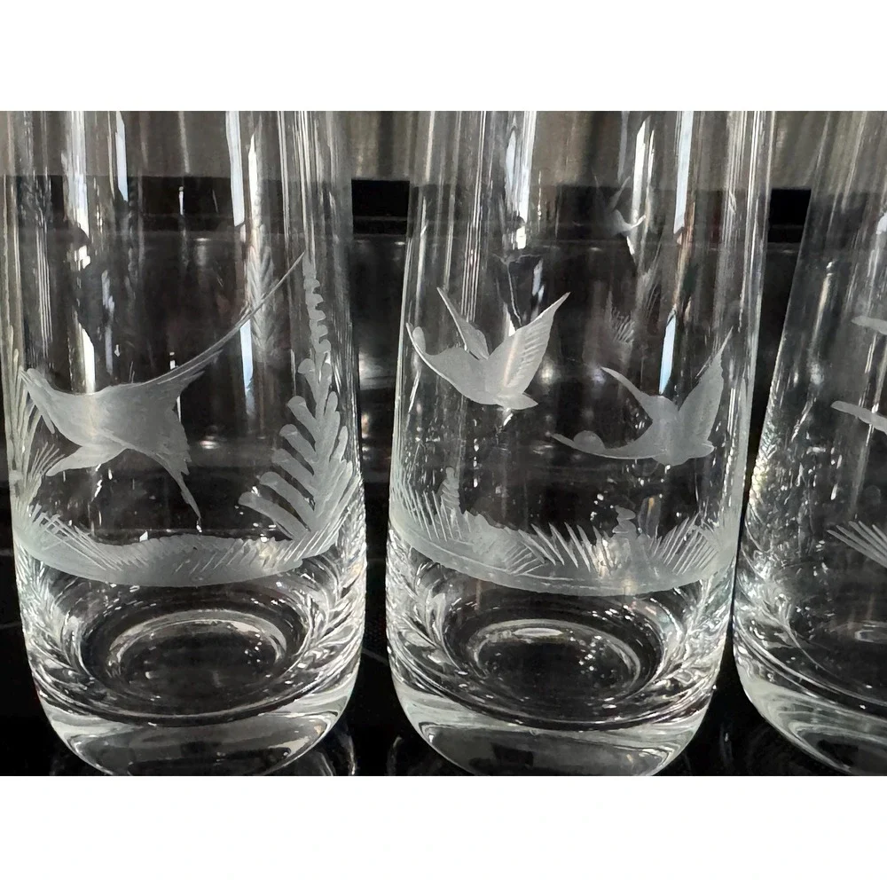 VTG E&AB Kristallglas Germany Wildlife Crystal Highball Set 6 Etched EUC RARE!